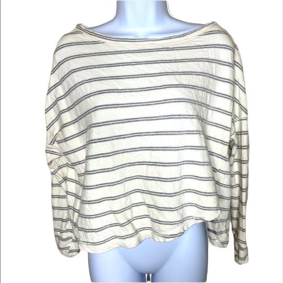 By Together Cream and Gray Striped Long Sleeve | M - Picture 1 of 8